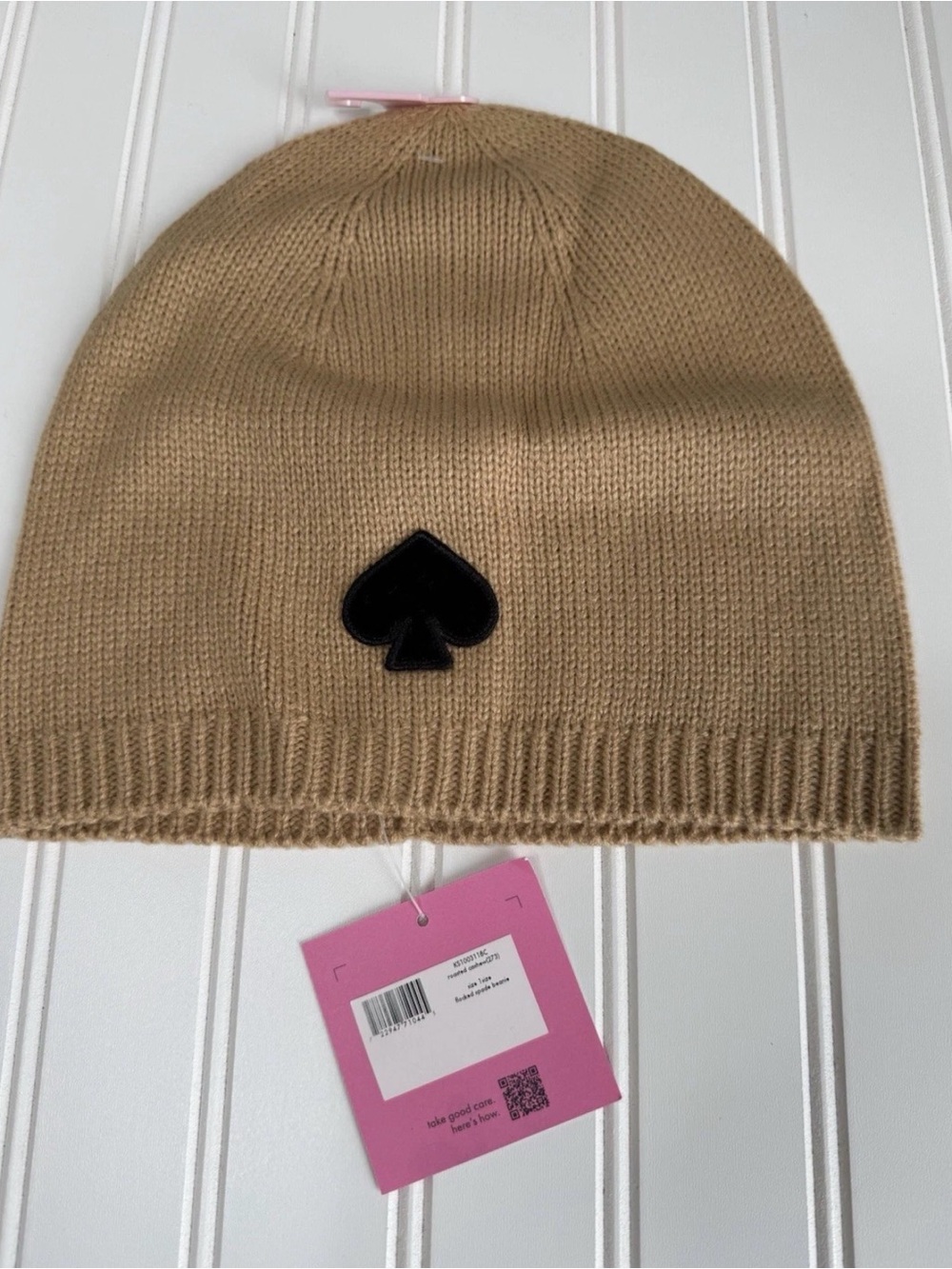 Kate Spade New York Flocked Spade Beanie Roasted Cashew Knit Hat NEW 1798